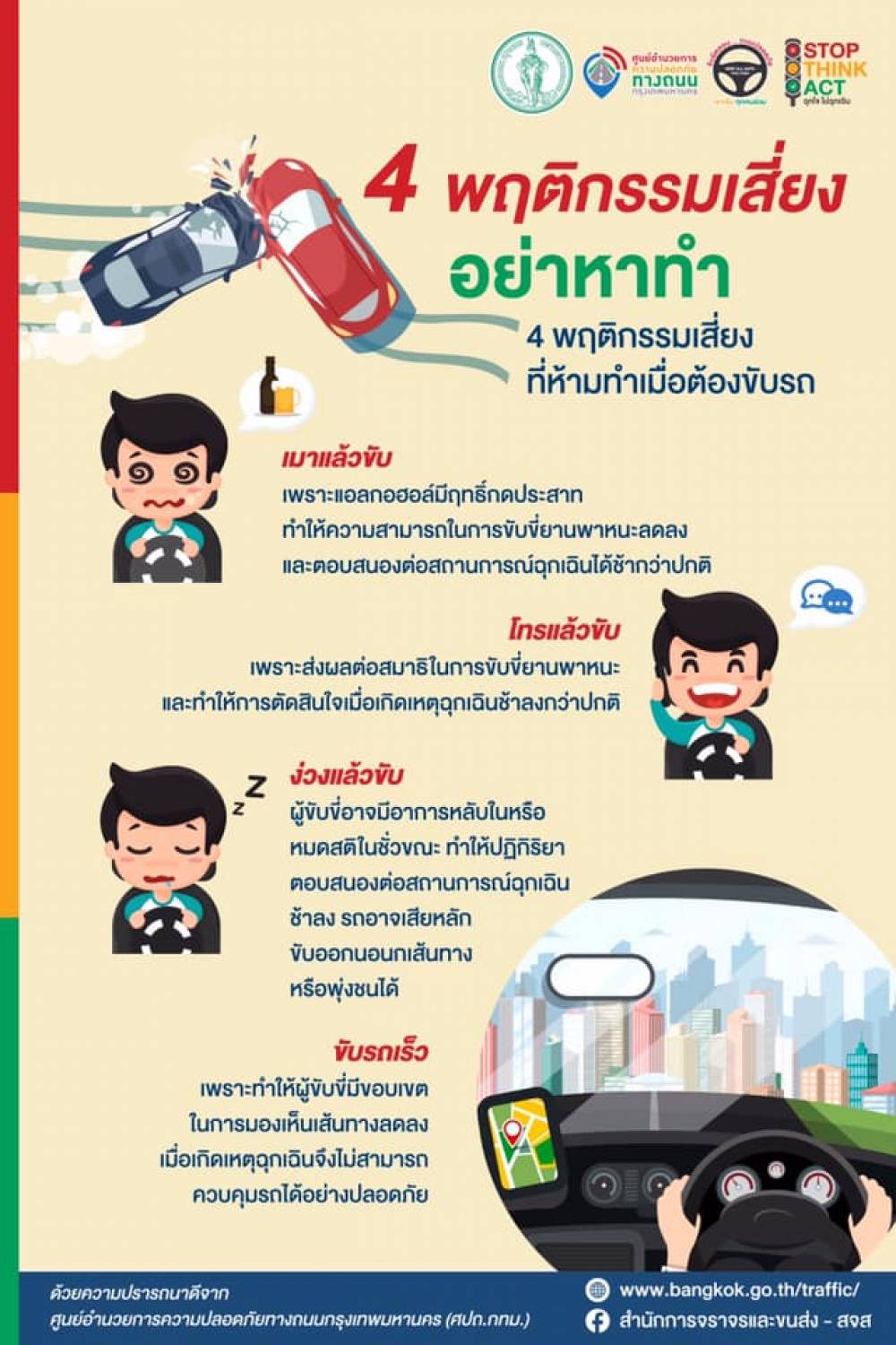 4 พฤติกรรมเสี่ยง ที่ห้ามทำเมื่อต้องขับรถ